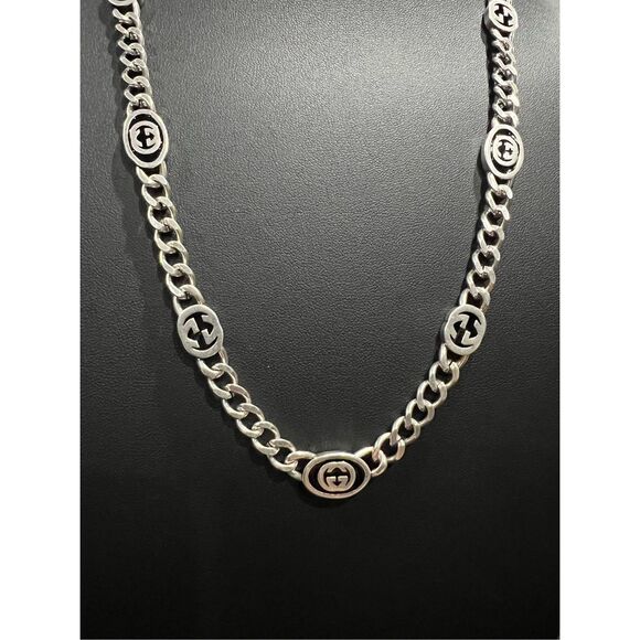 Gucci Interlocking G Green Enamel Sterling Silver Boule  Gucci silver tone interlocking g chain necklace